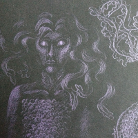 spooky mermaid on black paper